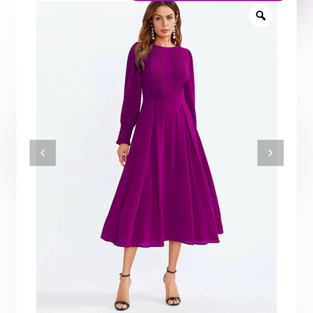 Frilled cuff box midi dress